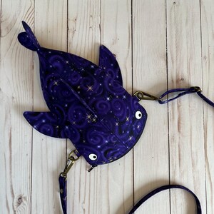 Purple whale shark crossbody bag, shark pencil case, zipper pencil pouch, shark party gift, Orion