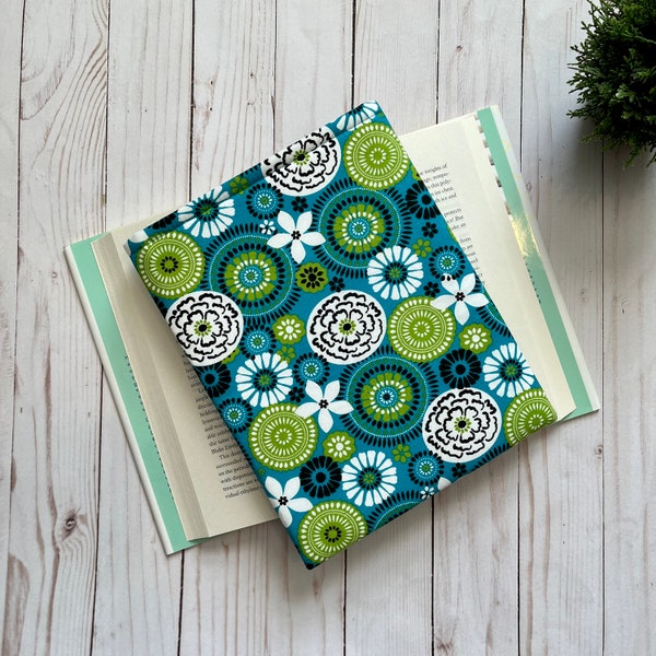 BOOK SLEEVE | teal floral padded book cover, bookish gift, kindle sleeve, e-reader pouch, tablet cover