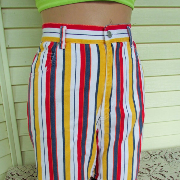 80s Hight Waist Shorts Vintage 1980s Rainbow Stripe Denim Jean Board 12 M
