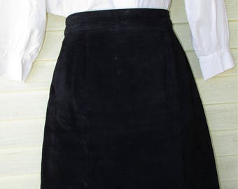 Black Leather Mini Skirt Vintage 1980s GIII High Waist Suede Motorcycle Pencil Wiggle S