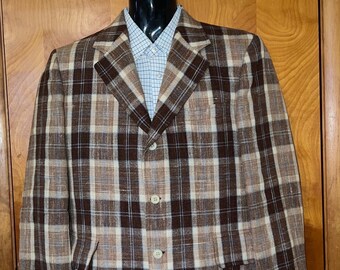 Vintage 1970’s Plaid WOOL Tweed Hipster Sports coat Blazer Jacket 44" chest