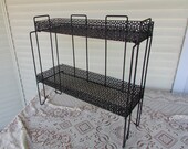 Vintage Mesh Plant Stand 1960s 60s Mid Century Modern Black Metal Folding Plant Stand Atomic Minimalist 2 Tier