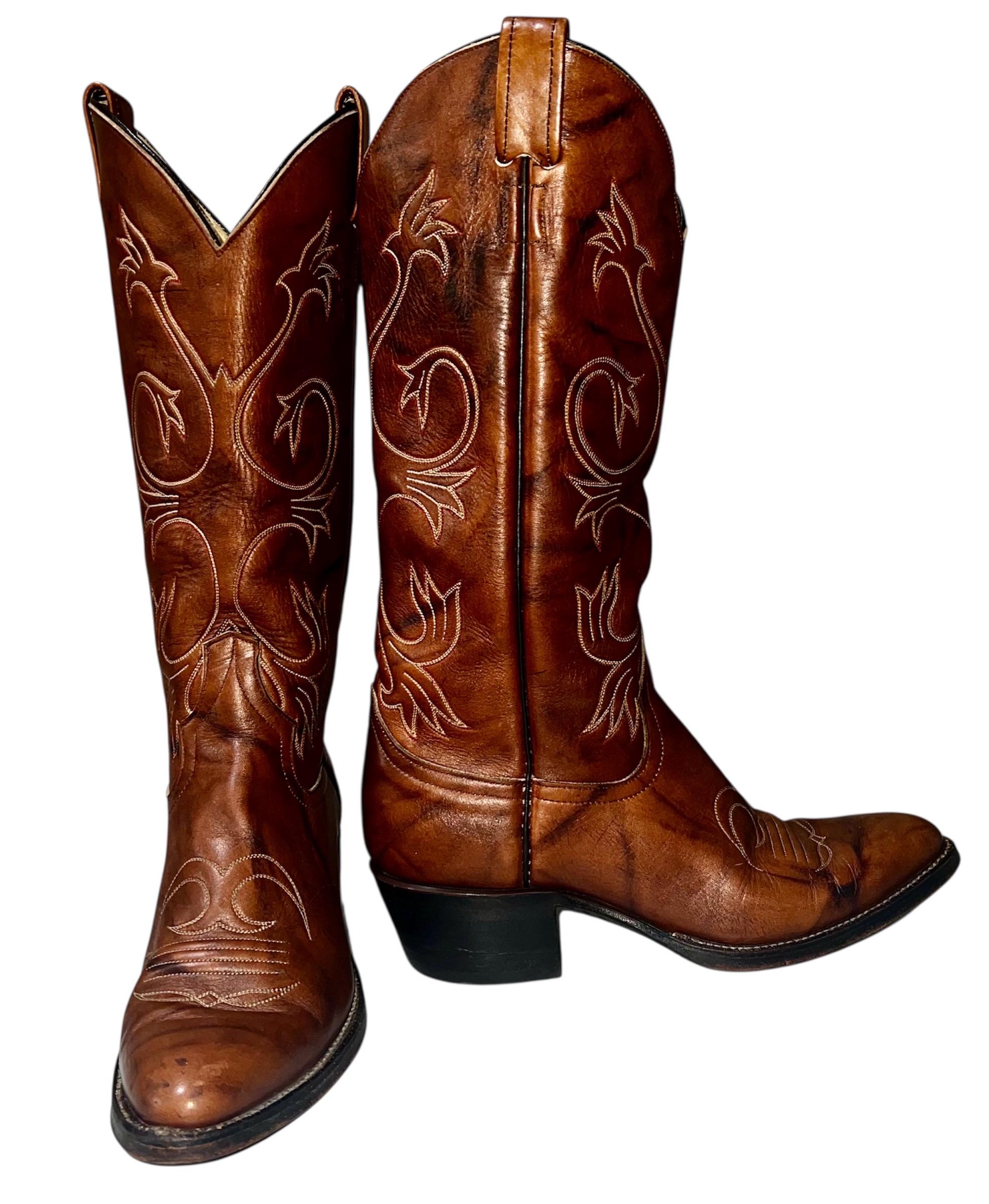 Vintage Larry Mahan Boots Men\'s 7 XE Brown Quill Leather Western Cowboy Made USA Vintage Larry Mahan Boots - Etsy main image 4