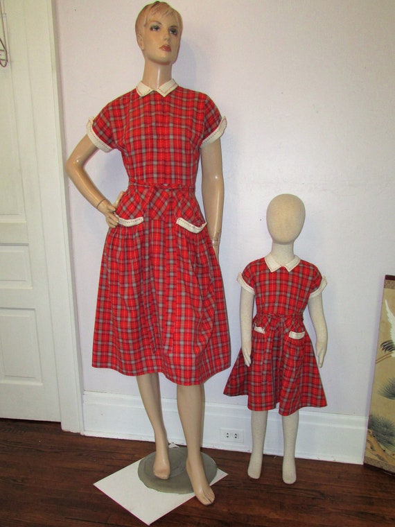 Vintage 1940's Mother & Daughter Dress SWIRL Red P
