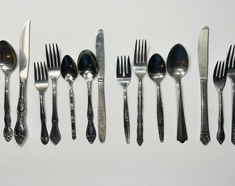 22 pcs Mismatched Flatware Stainless Steel Silverware Vintage 4 place setting of 5 pcs & Serving Spoon and extra Piece