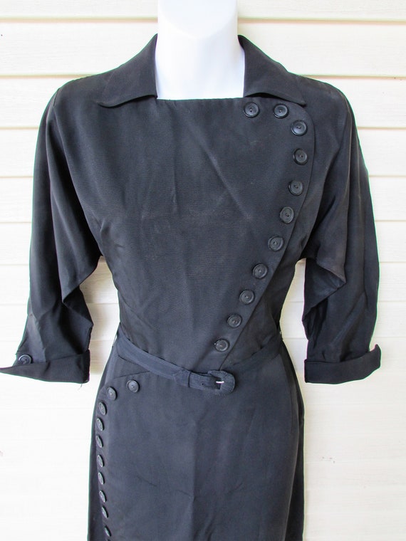 Vintage 1940's PIN UP Dress Black Taffeta/Pin-Up P