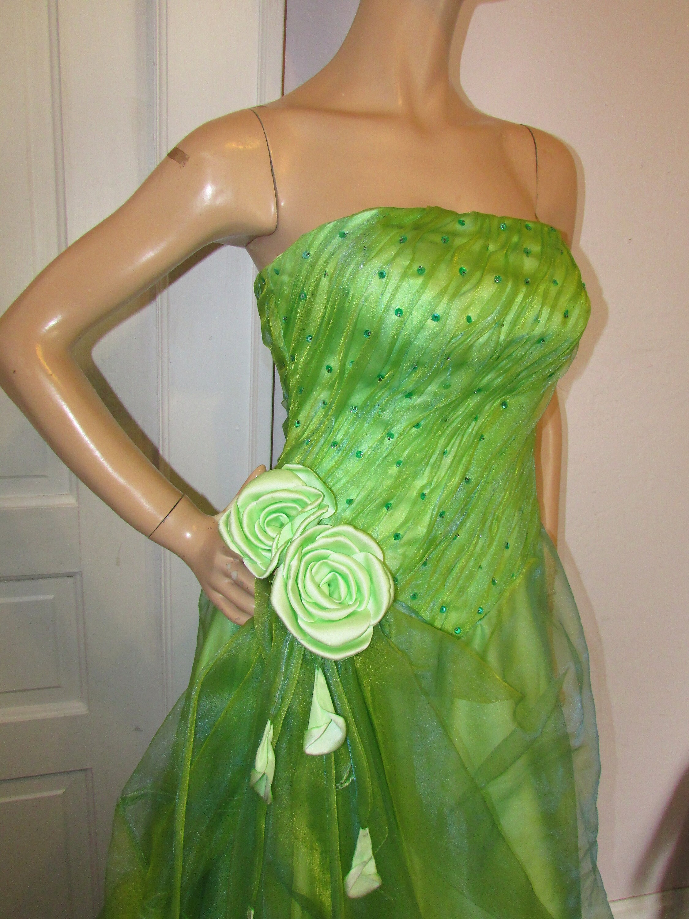 Green Corset Costume Dress Vintage Floral Strapless Prom Party Etsy
