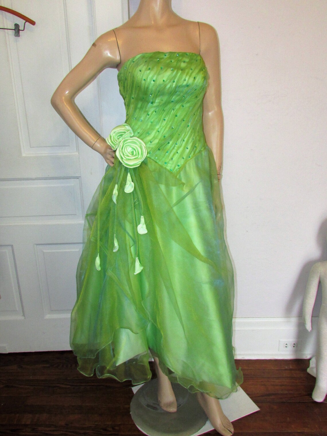 Green Corset Costume Dress Vintage Floral Strapless Prom Party Etsy