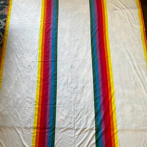 Vintage 1980’s Rainbow Double Flat Bed Sheet Pacifica Sewing Fabric Decor 80”x94”