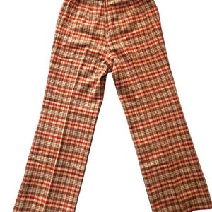 Vintage 1970&#39;s High Waist Plaid Pendleton Woman’s Pants Wool Slacks Flat Front Orange Tan Green Size 18