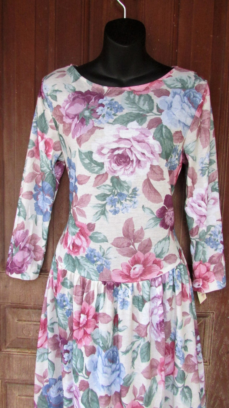 NOS Vintage Grunge Dress 1990/'s Floral SCOOP Neckline Festival Midi Boho NWT M