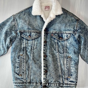 Vintage LEVI&#39;S Sherpa Denim Trucker Jeansjacke Herren Acid Washed USA Made Grunge Cowboy Red Tag 42 ”S