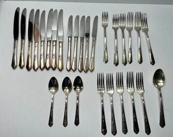 29 Encore 1936 Silver plate Oneida Vintage Silverware Set Fork Spoon Knife Replacement Crafts