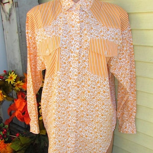 NWOT Vintage Grunge Blouse Woman&#39;s Yellow Floral Stripe Long Sleeves Party Oversize Punk Shirt Top size M