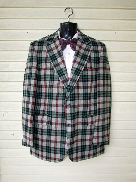 Vintage Wool Plaid Blazer Men's Hipster Disco Bla
