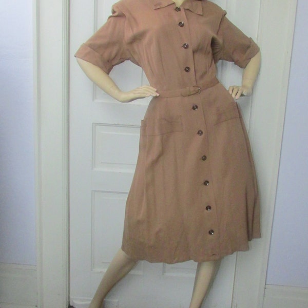 40s Rayon Party Dress Vintage Bias Cut Brown Lucy Day House Mad Men 42 XL L