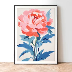 Peony Painting Print: Coral Pink Floral Wall Art (Digital Download)