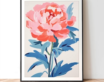 Peony Painting Print: Coral Pink Floral Wall Art (Digital Download)