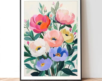 Peony Celebration Painting Print: Pastel Floral Wall Art (Digital Download)