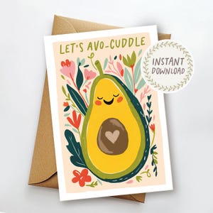 Afdrukbare romantische kaart Valentijnsdag Lets Avo knuffelen verjaardag kaart grappige woordspeling kaart voor partner afdrukbare envelop direct downloaden