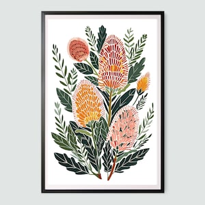 Australian Banksia Touch of Oz DIGITAL DOWNLOAD, Native Flowers Botanical Banksia, Wall Art Floral Print Australian Flora Printable Wall Art