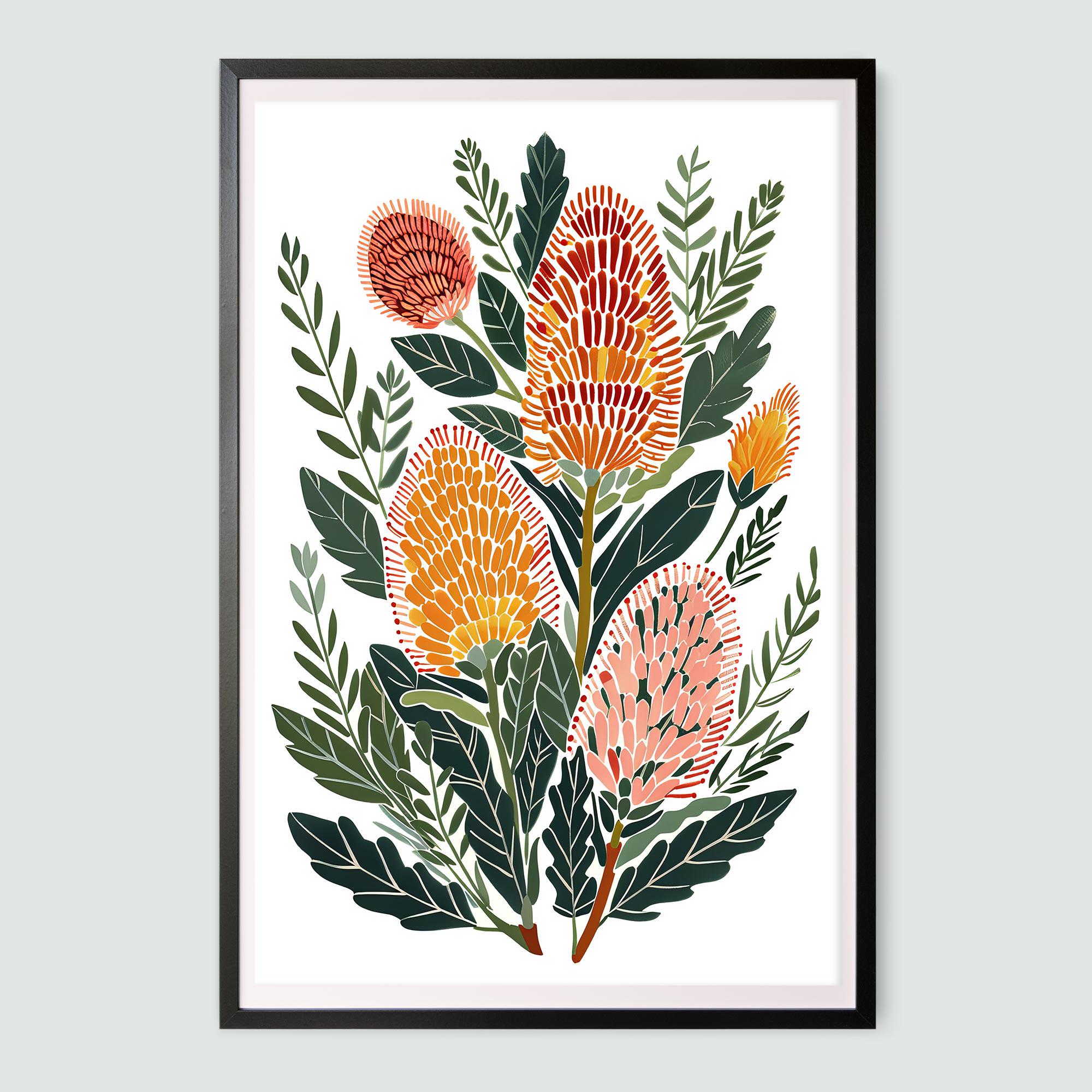 Australian Banksia Touch of Oz DIGITAL DOWNLOAD, Native Flowers Botanical Banksia, Wall Art Floral Print Australian Flora Printable Wall Art