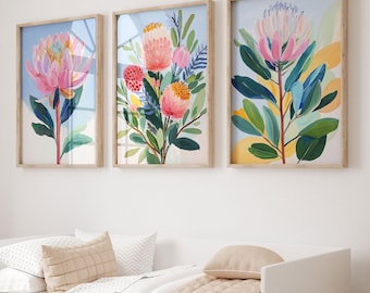 Australian Native Flower Prints: Gouache Painting Set of 3 (Digital Download)