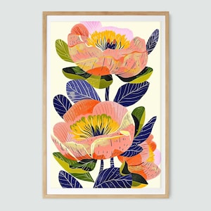 Peony Paradise Illustration Print: Modern Floral Wall Art (Digital Download)