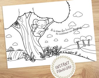 Afdrukbare kleurplaat Koala&#39;s klampt zich vast Instant Download Koala dieren handgetekende illustraties om in te kleuren, educatieve ouder leraar kind