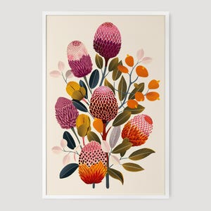 Illustration de la sérénade bohème Banksia, téléchargement numérique, fleurs botaniques indigènes d'Australie, affiche d'art mural imprimé floral, flore imprimable