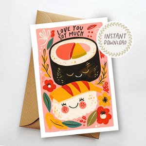 Cartão romântico para impressão Dia dos Namorados Te amo muito Cartão de aniversário Cartão de trocadilho engraçado para parceiro Envelope para impressão Download instantâneo