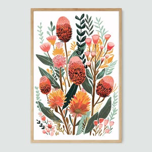 Banksia Bloom Illustration, DIGITAL DOWNLOAD, Australian Native Flowers Botanical, Wall Art Floral Print, Floral Poster, Flora Printable