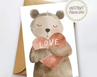 Romantic Bear Love Card: Printable Anniversary Card (Digital Download)