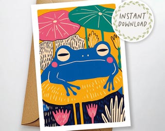 Lustige Frosch Grußkarte, schrulligen Spaß, sofortiger Download, Punny druckbare Grußkarte wunderliche schrullige digitale Karte, Umschlag Vorlage