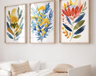 Australian Native Flowers Art Prints: Banksia, Wattle, Protea (Digital Download)