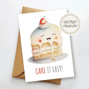 Carte d'anniversaire à imprimer, gâteau facile, jeu de mots mignon, bon rétablissement Carte numérique Bday Enveloppe à imprimer Jeu de mots amusant pour se sentir mieux Téléchargement immédiat