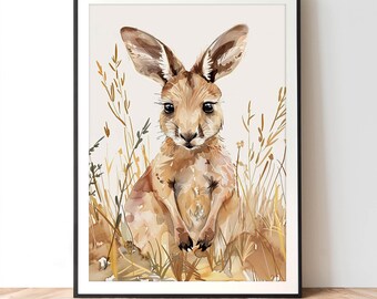 Kangaroo Painting Print: Australian Bushland Nursery Art (Digital Download)