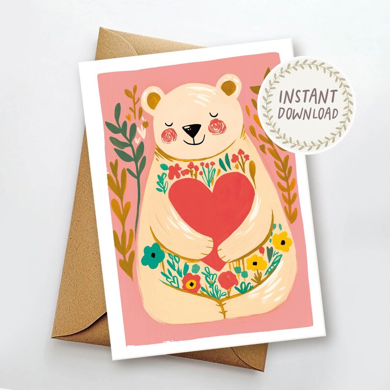 Printable Bear Hug Card Cute Anniversary Card Bear Love Hug for Him and ...