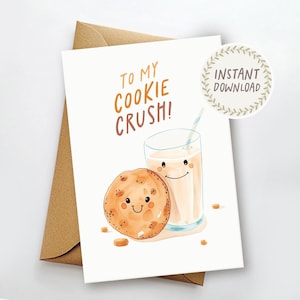 Cartão romântico para impressão Dia dos Namorados para meu Cookie Crush Cartão de aniversário Cartão de trocadilho engraçado para parceiro Envelope para impressão Download instantâneo