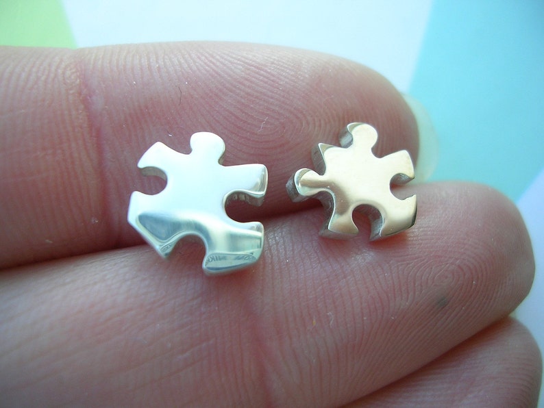 Jigsaw Puzzle Earrings Sterling Silver Argentium Silver Ear Studs image 3