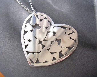 Sterling Silver Pendant - Heart Full of Hearts Silver Necklace