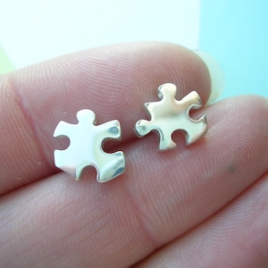 Jigsaw Puzzle Earrings Sterling Silver Argentium Silver Ear Studs image 1