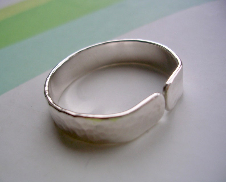 Big Toe Ring Solid Sterling Silver Hammered Shimmer Finish. Shaped Toe Ring for Extra Comfort. image 5