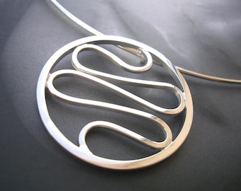 Large Curly Wave Pendant Necklace | Solid Argentium Sterling Silver