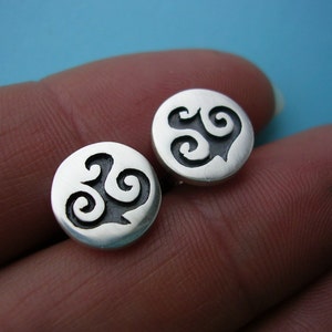 Sterling Silver Earrings - Tribal Tattoo Pattern Silver Studs