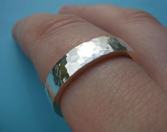 Heavy Sterling Silver Ring with Hammered Finish - Chunky Silver Wedding Band 6mm Wide.
