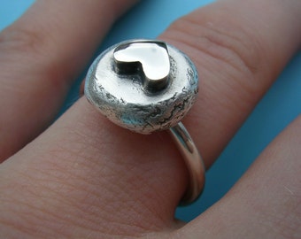 Sterling Silver Heart and Pebble Ring