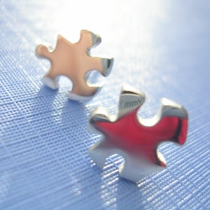 Jigsaw Puzzle Earrings Sterling Silver Argentium Silver Ear Studs image 2