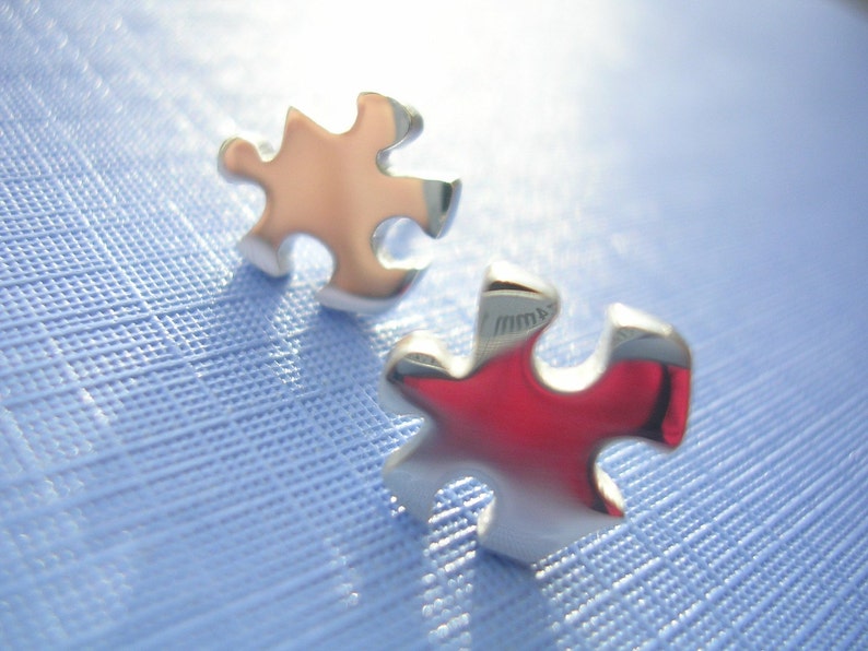 Jigsaw Puzzle Earrings Sterling Silver Argentium Silver Ear Studs image 2