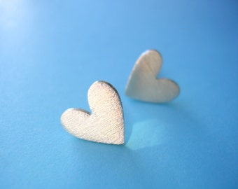 Sterling Silver Heart Studs with Frosted Finish